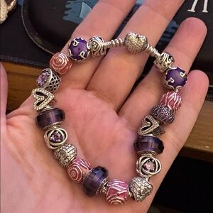 Pandora  Purple and Pink Charm Bracelet